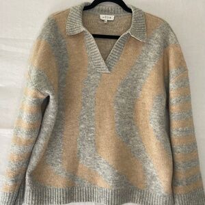 ACOA Soft Pink Gray Swirl Collar V Neck Pullover Women's Sweater Large